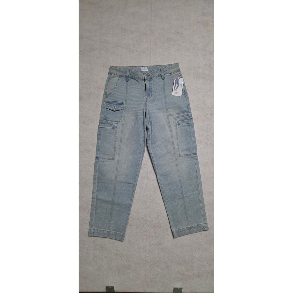 Time and Tru High Rise Flare Crop Cargo Jeans Size 4 Light Wash Denim Pants